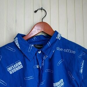 The Office Shirt Mens Large Blue Dunder Mifflin Graphic Short Sleeve Button-Up‎